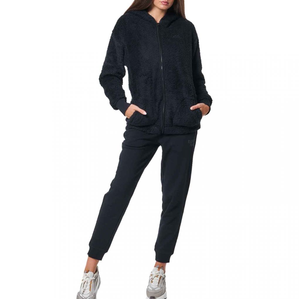 Body Action WOMEN'S OVERSIZED FULL-ZIP SHERPA HOODIE