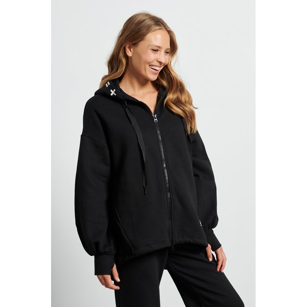 LESS IS MORE LOOSE LONG HOODED ZIP SWEATER