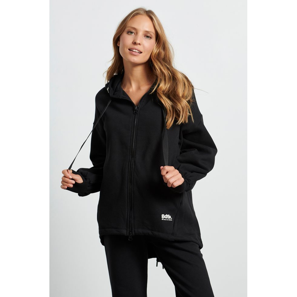 LESS IS MORE LOOSE LONG HOODED ZIP SWEATER