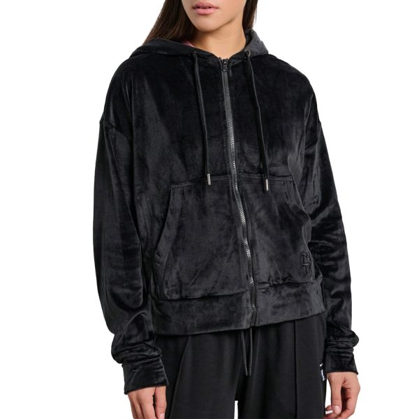 Γυναικεία βελουτέ ζακέτα με κουκούλα `ROW`