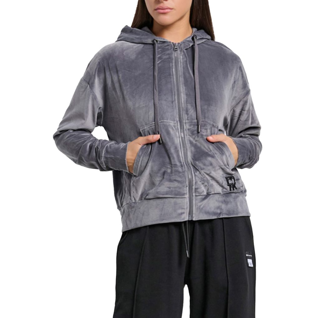 Γυναικεία βελουτέ ζακέτα με κουκούλα `ROW`