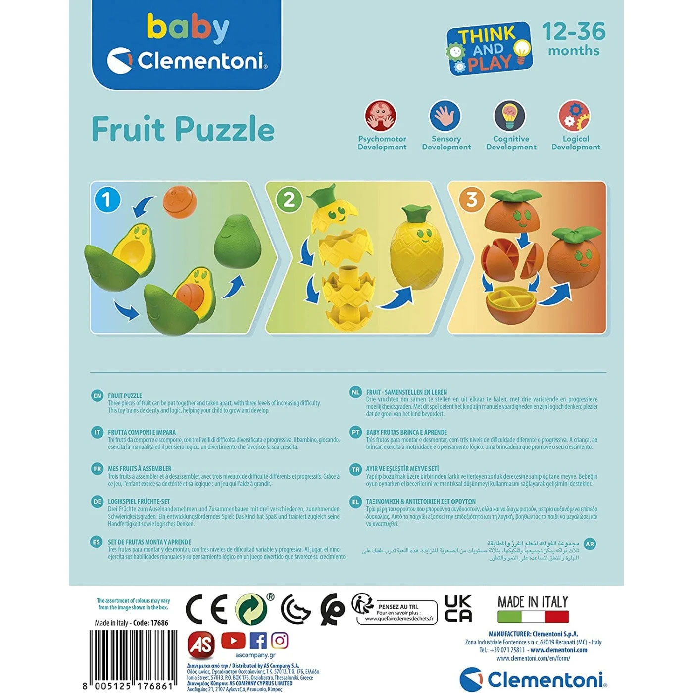 Baby Clementoni Βρεφικό Παιχνίδι σετ Φρούτων Από Ανακυκλώσιμα Υλικά (1000-17686)