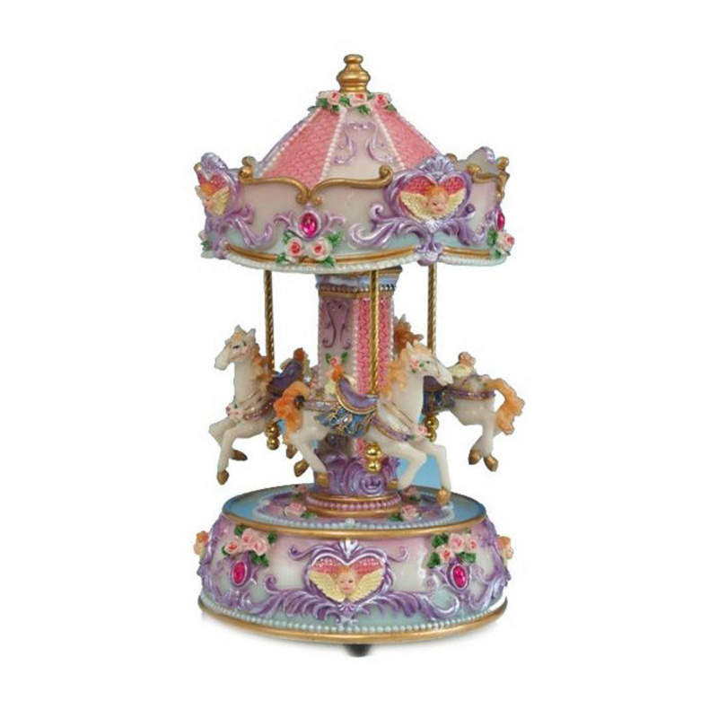 Spieluhrenwelt Carousel με 'Αλογα Μοβ Καρδιά 23cm (MMM-14143)