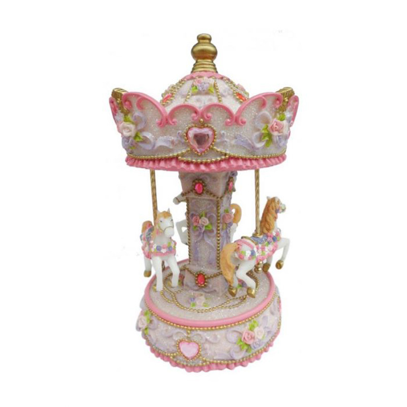 Spieluhrenwelt Ροζ Carousel με Άλογα 23cm (MMM-14233)
