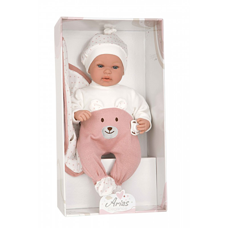 Arias Elegance Κούκλα Μωρό Mies 45cm με Ήχο Γέλιου & Κουβέρτα Ροζ (65351)