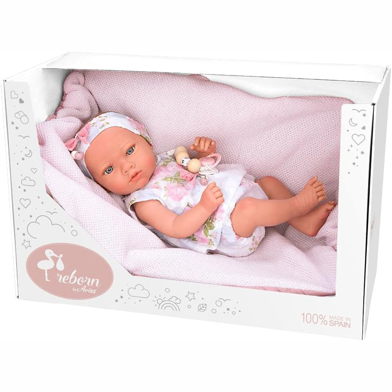 Arias Reborn Κούκλα Μωρό Inna 38cm με Ροζ Κουβέρτα (98106)