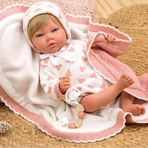 Arias Reborn Κούκλα Μωρό Christina 40cm με Ροζ Κουβέρτα (98141)