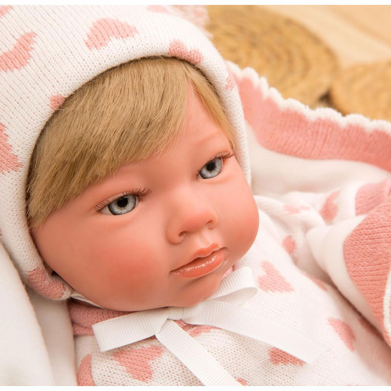 Arias Reborn Κούκλα Μωρό Christina 40cm με Ροζ Κουβέρτα (98141)