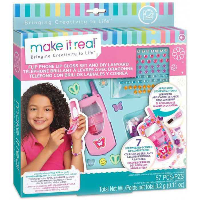 Make it Real Beauty Flip Phone Lip Gloss Set and DIY Layard (2329)