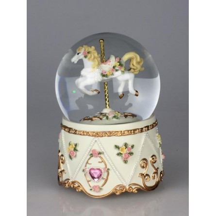 Music Box World Χιονόμπαλα Carousel Άλογο Λευκό 10cm (MMD-15019)