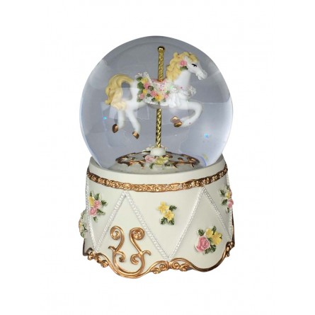 Music Box World Χιονόμπαλα Carousel Άλογο Λευκό 10cm (MMD-15019)