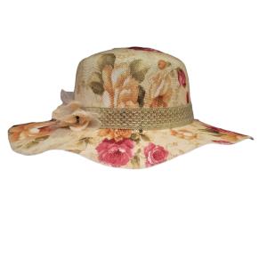 Ψάθινο καπέλο με λουλούδια - 86825