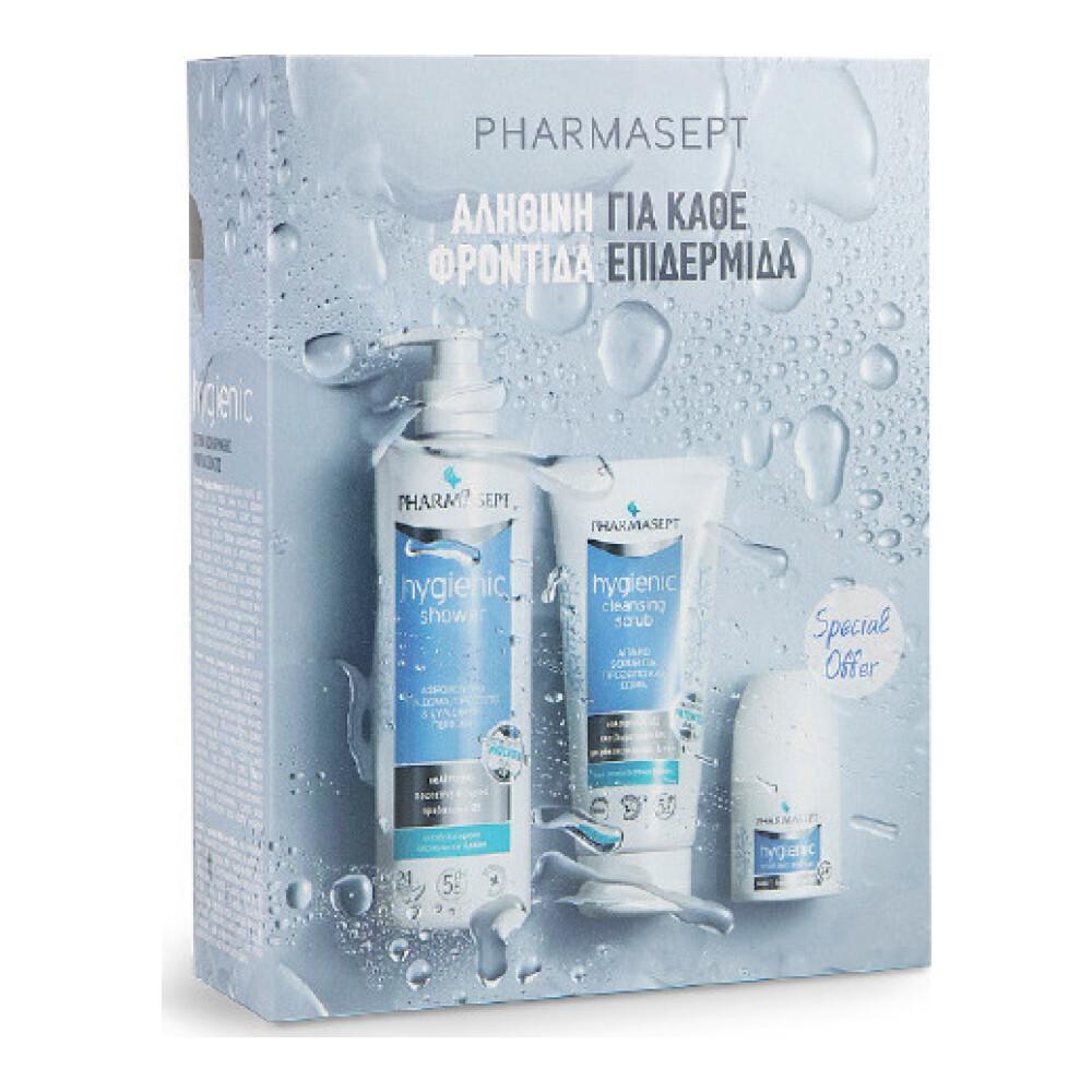 Pharmasept Promo Pack: Hygienic Shower Αφρόλουτρο 500ml & Hygienic Cleansing Scrub Απολεπιστική Κρέμα 200ml & Hygienic Mild Deo Roll-On Αποσμητικό 50ml