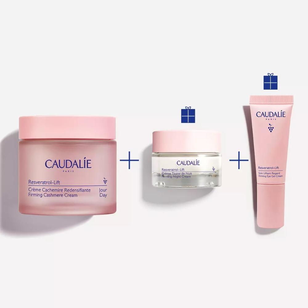 Caudalie Resveratrol-Lift X-Mas Promo Firming Cashmere Cream Συσφιγκτική & Αντιρυτιδική Κρέμα Ημέρας, 50ml, Δώρο Firming Night Cream Αντιρυτιδική Κρέμα Νυκτός, 15ml & Firming Eye Gel Cream Αντιρυτιδική Κρέμα-Τζελ Ματιών & Ανόρθωση Βλεφάρων, 5ml, 1σετ