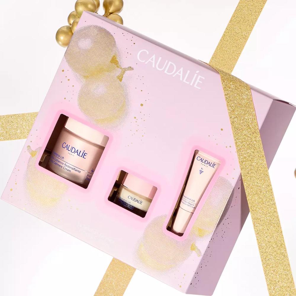 Caudalie Resveratrol-Lift X-Mas Promo Firming Cashmere Cream Συσφιγκτική & Αντιρυτιδική Κρέμα Ημέρας, 50ml, Δώρο Firming Night Cream Αντιρυτιδική Κρέμα Νυκτός, 15ml & Firming Eye Gel Cream Αντιρυτιδική Κρέμα-Τζελ Ματιών & Ανόρθωση Βλεφάρων, 5ml, 1σετ