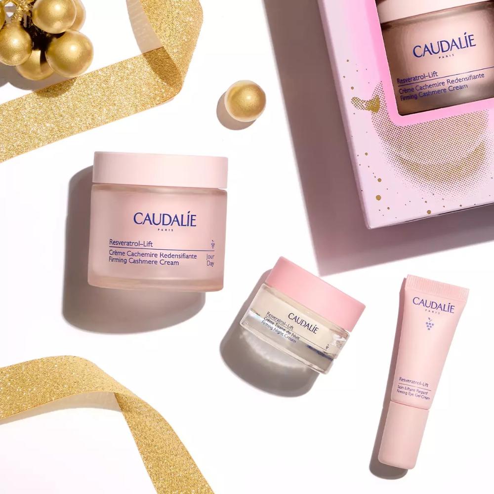 Caudalie Resveratrol-Lift X-Mas Promo Firming Cashmere Cream Συσφιγκτική & Αντιρυτιδική Κρέμα Ημέρας, 50ml, Δώρο Firming Night Cream Αντιρυτιδική Κρέμα Νυκτός, 15ml & Firming Eye Gel Cream Αντιρυτιδική Κρέμα-Τζελ Ματιών & Ανόρθωση Βλεφάρων, 5ml, 1σετ