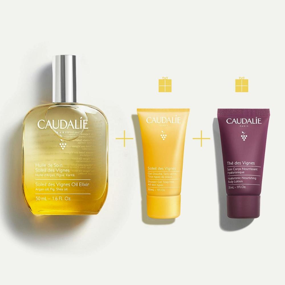 Caudalie Soleil des Vignes Xmas Promo Oil Elixir Θρεπτικό Έλαιο Σώματος, 50ml, Δώρο Shower Gel Αφρόλουτρο Σώματος, 30ml & The des Vignes Hyaluronic Nourishing Body Lotion Ενυδατική Λοσιόν Σώματος με Υαλουρονικό Οξύ, 30ml, 1σετ