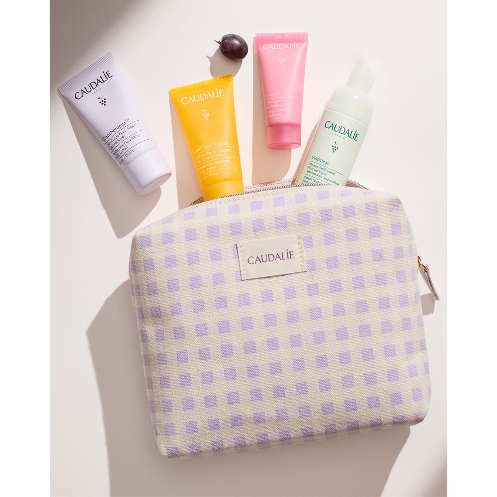 Caudalie Summer Pouch 2025 Vinoclean Instant Foaming Cleanser 50ml & VinoHydra Sorbet Cream 15ml & Soleil des Vignes Shower Gel 30ml & Vinotherapist Nourishing Body Lotion 30ml