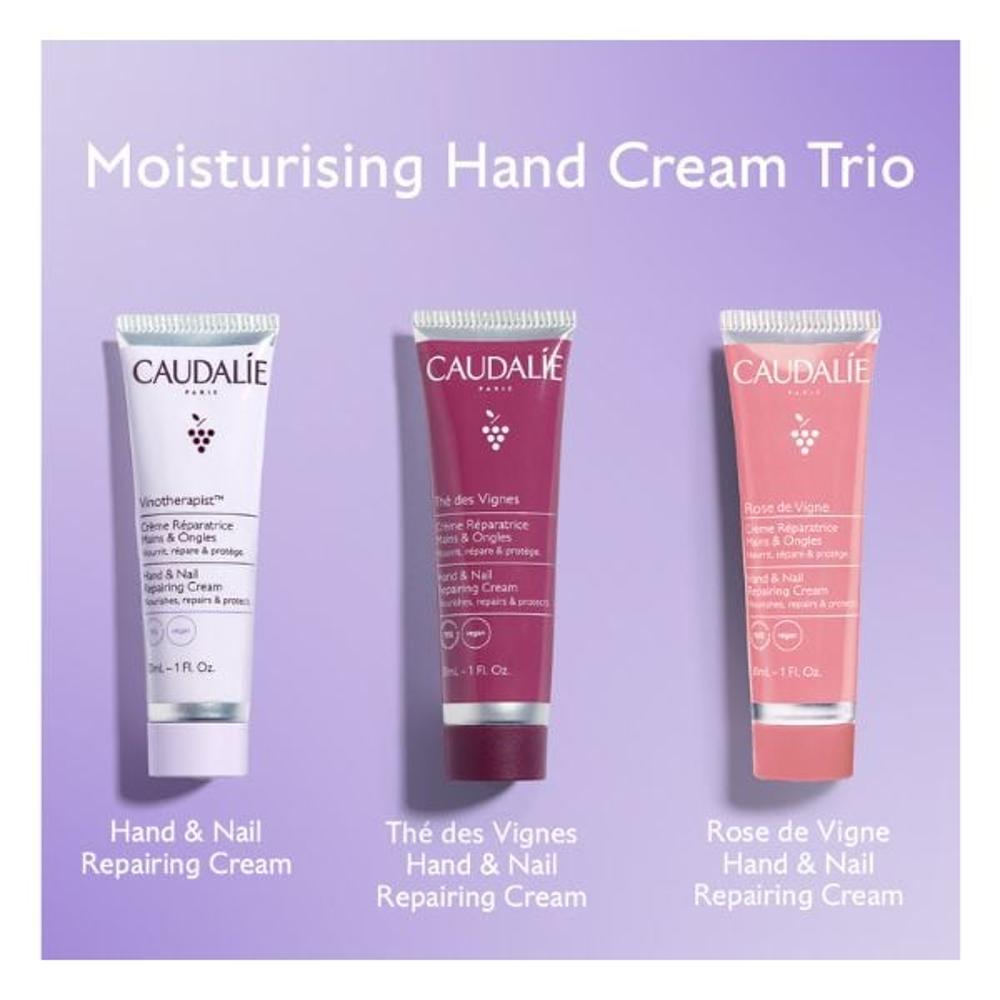 Caudalie Set Moisturizing Hand Cream Trio The des Vignes Hand & Nail Repair Cream 30ml + Vinotherapist Hand & Nail Repair Cream 30ml + Rose de Vigne Hand & Nail Repair Cream 30ml