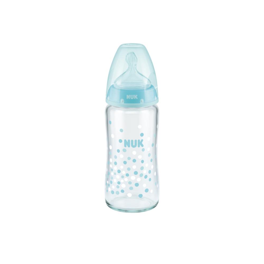 Nuk First Choice Plus Μπιμπερό Γυάλινο 0-6 Μηνών με Θηλή Σιλικόνης Μ Μεγέθους 1 Μπλε, 240ml