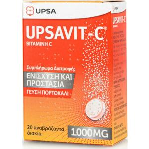Upsavit-C Συμπλήρωμα Διατροφής Βιταμίνης C 1000 mg με Γεύση Πορτοκάλι 20 Αναβράζοντα Δίσκια - 1995