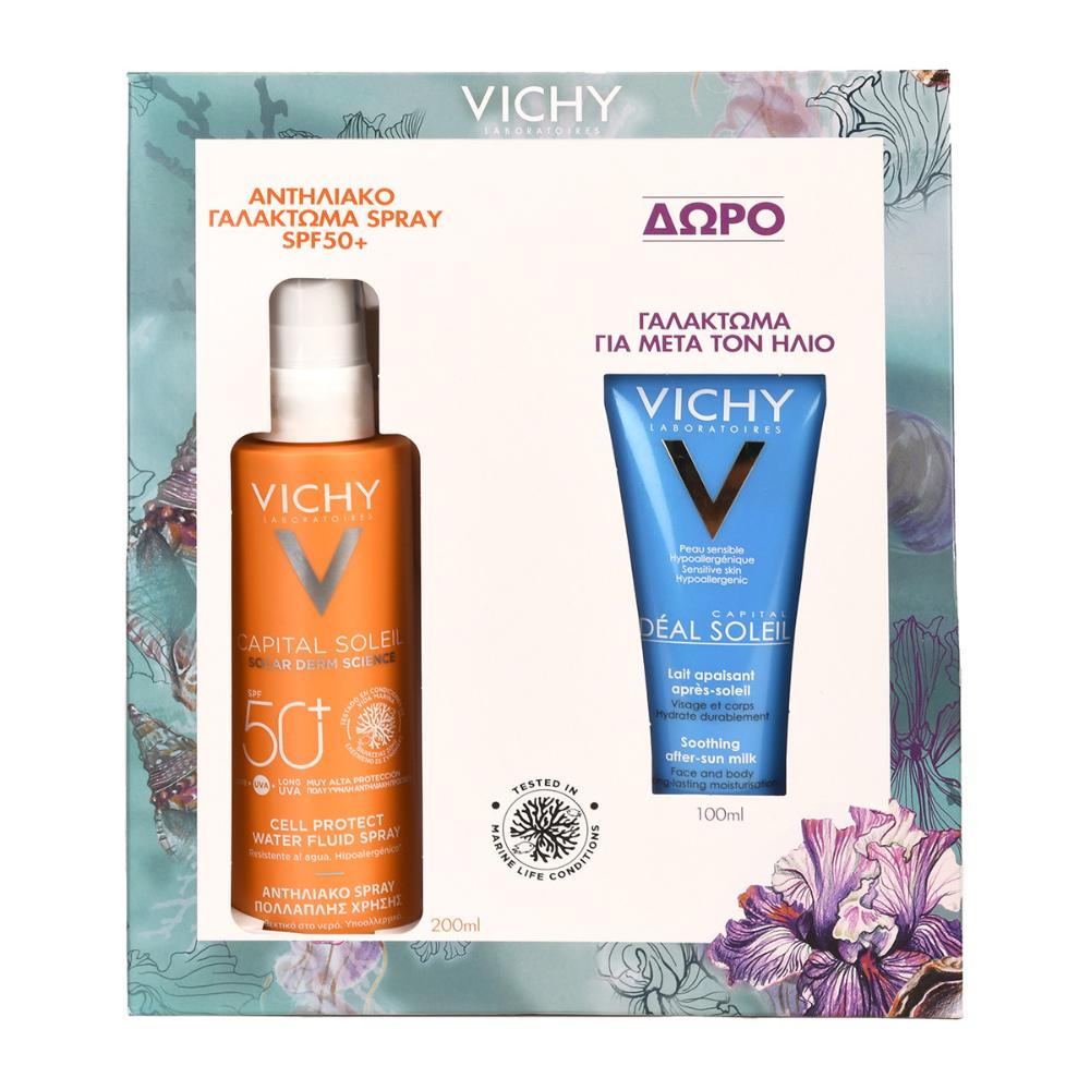 Vichy Promo Capital Soleil Αντηλιακό Γαλάκτωμα σε Spray για Πρόσωπο & Σώμα SPF50+, 200ml & Δώρο Capital Ideal Soleil Γαλάκτωμα για Μετά τον Ήλιο, 100ml