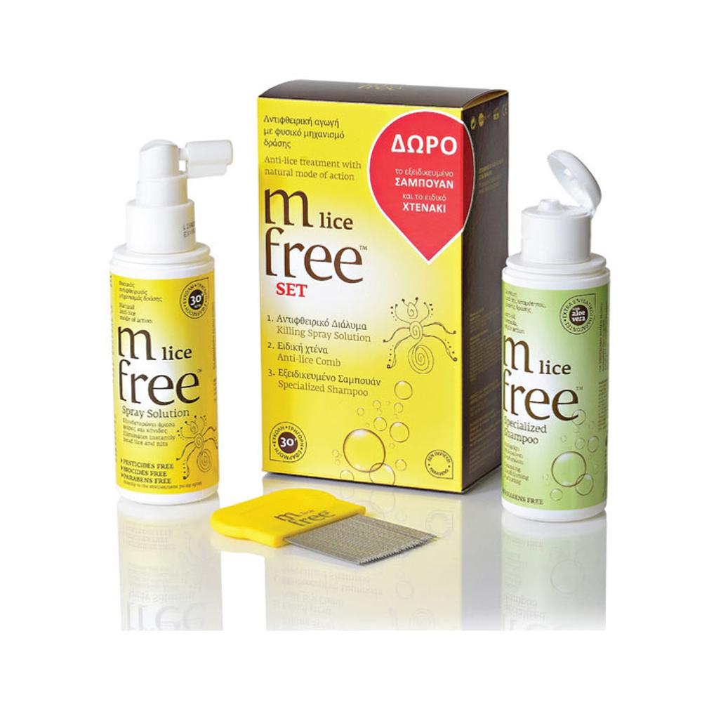 Mfree Lice Set Spray Solution 100ml & Shampoo 100ml & Χτένα