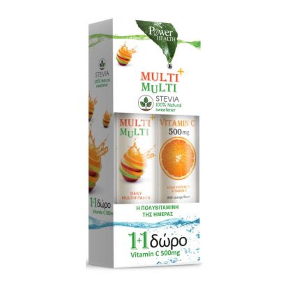 Power Health Multi + Multi Stevia 24 eff tabs & Δώρο Vitamin C 500 mg 20 eff tabs