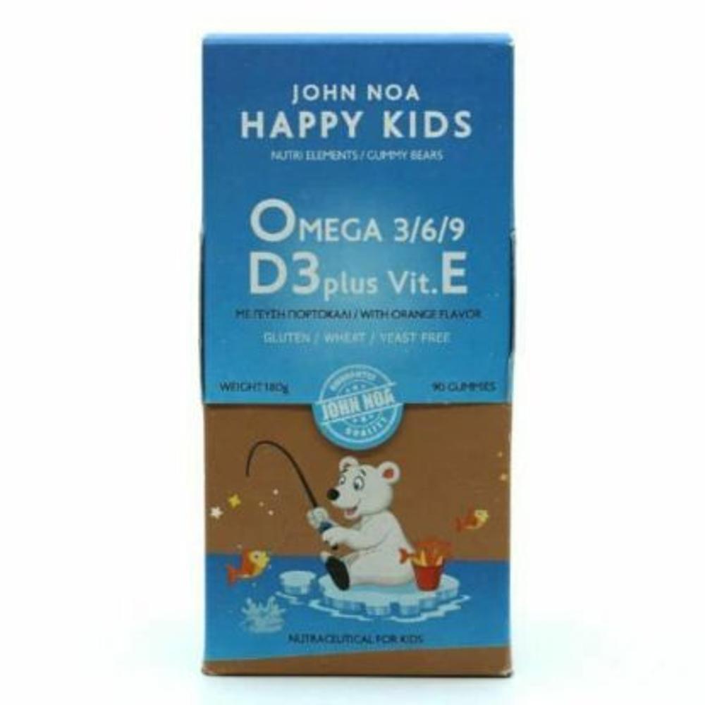 John Noa Happy Kids Omega 3/6/9 D3 Plus Vit.E με Γεύση Πορτοκάλι 90 ζελεδάκια