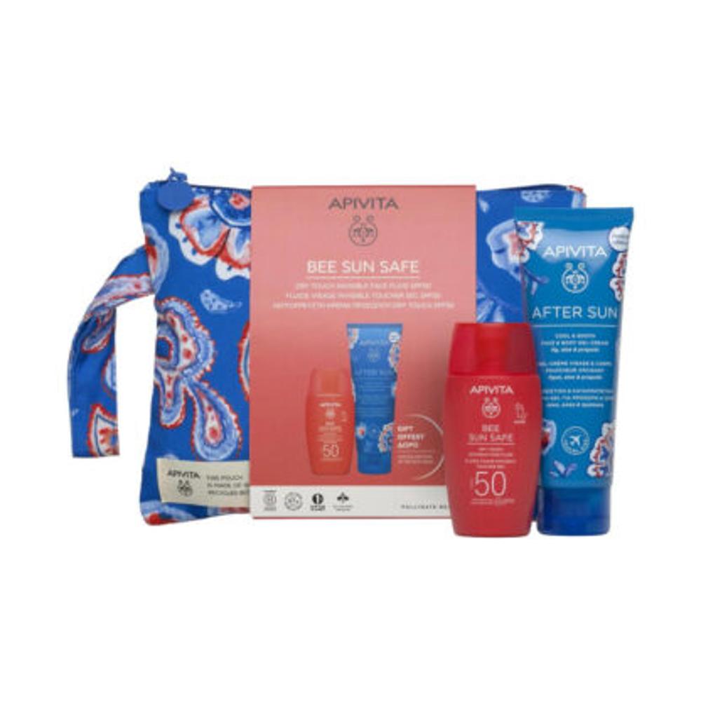 Apivita Set Bee Sun Safe Dry Touch Spf50 Invisible Face Fluid 50ml + Δώρο After Sun Cool & Sooth Gel Cream Travel Size 100ml + Νεσεσέρ