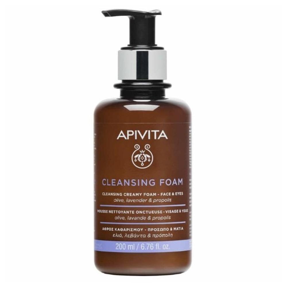 Apivita Cleansing Foam Face & Eyes Κρεμώδης Αφρός Καθαρισμού για Πρόσωπο & Μάτια με Ελιά & Λεβάντα, για Όλους τους Τύπους Δέρματος,75ml