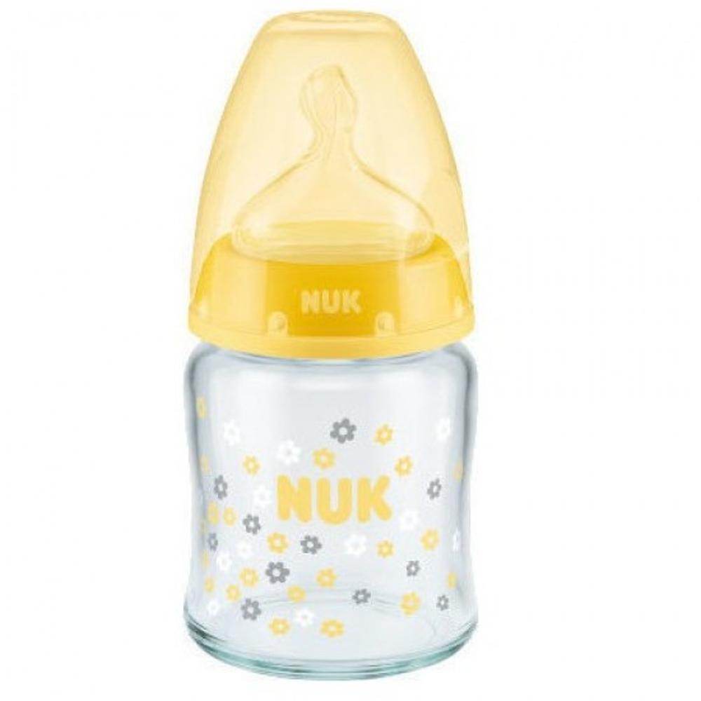 Nuk First Choice Plus Μπιμπερό Γυάλινο με Θηλή Σιλικόνης Μ,0-6m Κίτρινο 120ml