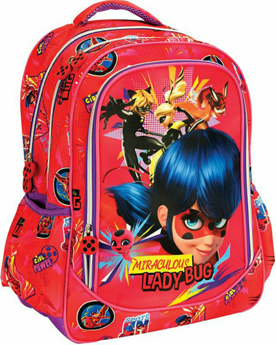 Gim Ladybug Girl Power Σχολική Τσάντα Πλάτης Δημοτικού σε Κόκκινο χρώμα Μ35 x Π20 x Υ46cm Κωδικός: 346-05031