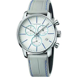 CALVIN KLEIN City Chronograph 43mm Silver Stainless Steel Gray Leather Strap K2G271Q4 - 1431