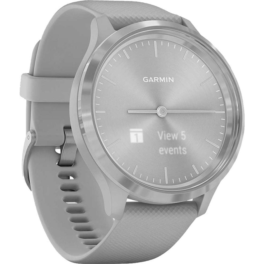 GARMIN Vivomove 3 Hybrid Smartwatch 44mm Silver Stainless Steel Bezel With Powder Grey Case And Silicone Band 010-02239-20