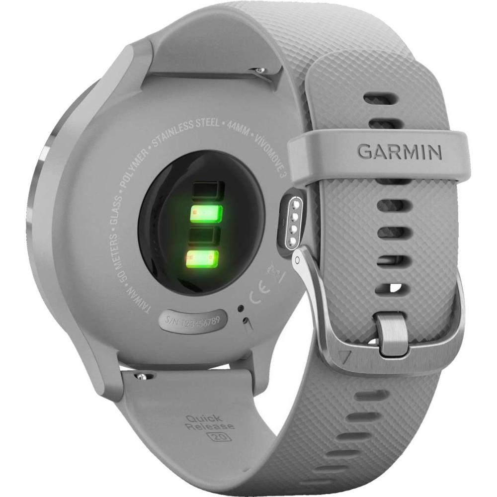 GARMIN Vivomove 3 Hybrid Smartwatch 44mm Silver Stainless Steel Bezel With Powder Grey Case And Silicone Band 010-02239-20 - 7