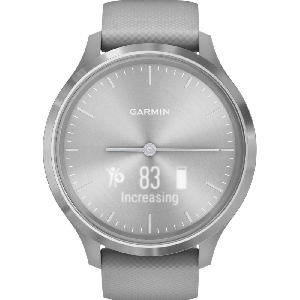 GARMIN Vivomove 3 Hybrid Smartwatch 44mm Silver Stainless Steel Bezel With Powder Grey Case And Silicone Band 010-02239-20