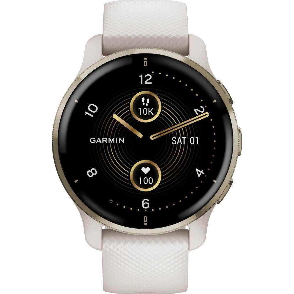 GARMIN Venu 2 Plus Smartwatch 43.6mm Cream Gold Stainless Steel Bezel with Ivory Case and Silicone Band 010-02496-12