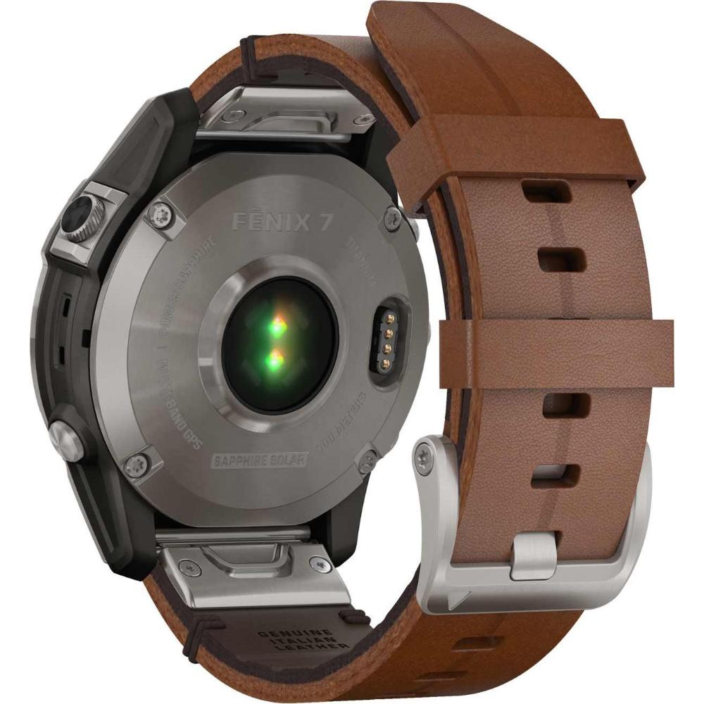 GARMIN Fenix 7 Sapphire Solar Smartwatch 47mm Titanium with Chestnut Leather Band 010-02540-31 - 7