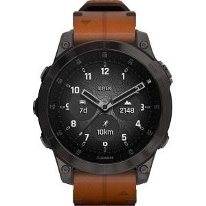 GARMIN Epix Sapphire Smartwatch 47mm Titanium Carbon Gray DLC with Chestnut Leather Band 010-02582-30 - 8455