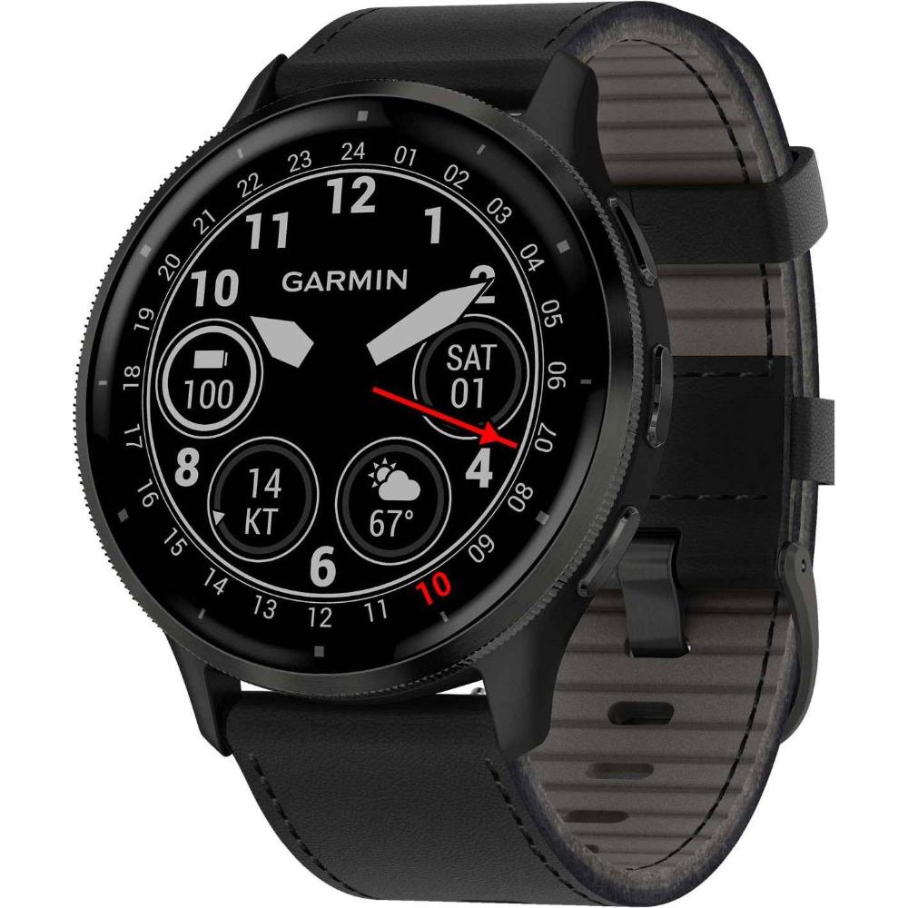 GARMIN Venu 3 Slate Bezel 45mm Black Leather Strap 010-02784-52