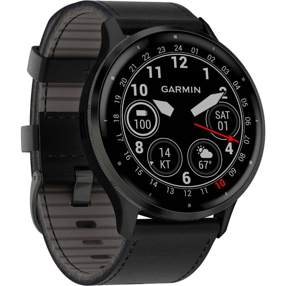 GARMIN Venu 3 Slate Bezel 45mm Black Leather Strap 010-02784-52