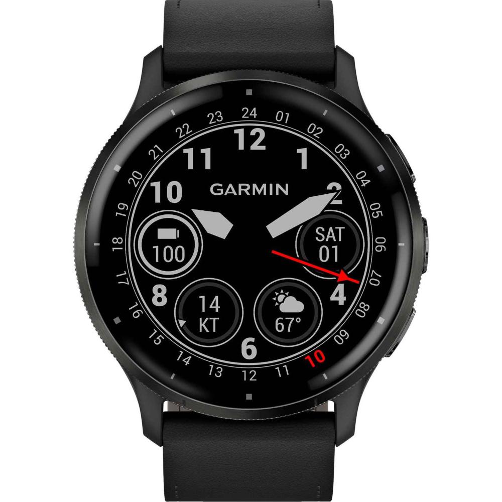 GARMIN Venu 3 Slate Bezel 45mm Black Leather Strap 010-02784-52