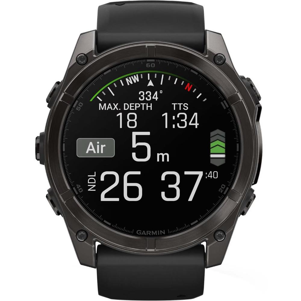 GARMIN Fenix 8 Sapphire Titanium Carbon Gray 51mm with Black/Pebble Gray Silicone Strap 010-02905-21