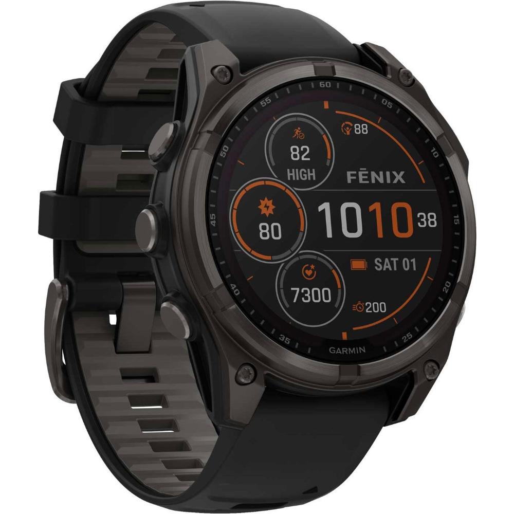 GARMIN Fenix 8 Solar Sapphire DLC Titanium Carbon Gray 47mm with Black/Pebble Gray Silicone Strap 010-02906-11