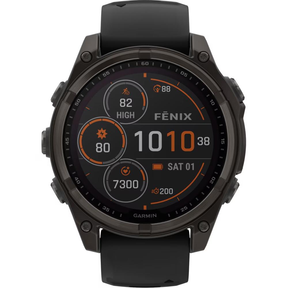 GARMIN Fenix 8 Solar Sapphire DLC Titanium Carbon Gray 47mm with Black/Pebble Gray Silicone Strap 010-02906-11