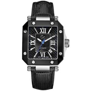 GUESS COLLECTION Three Hands 40mm Silver Stainless Steel Black Leather Strap 01030G1 - 2950