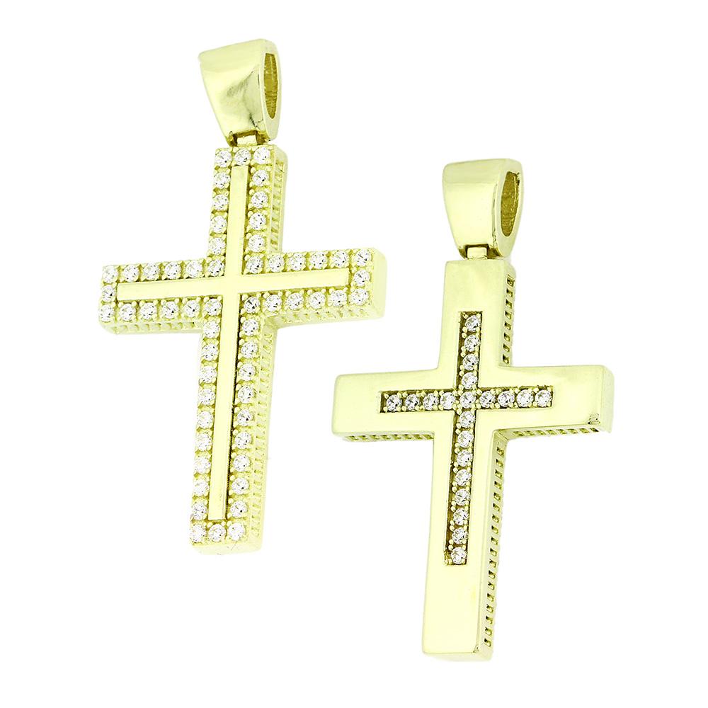 CROSS Double Sided from 14K Yellow Gold with Zircon Stones 5KR.D35CR