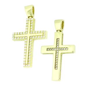 CROSS Double Sided from 14K Yellow Gold with Zircon Stones 5KR.D35CR - 14109