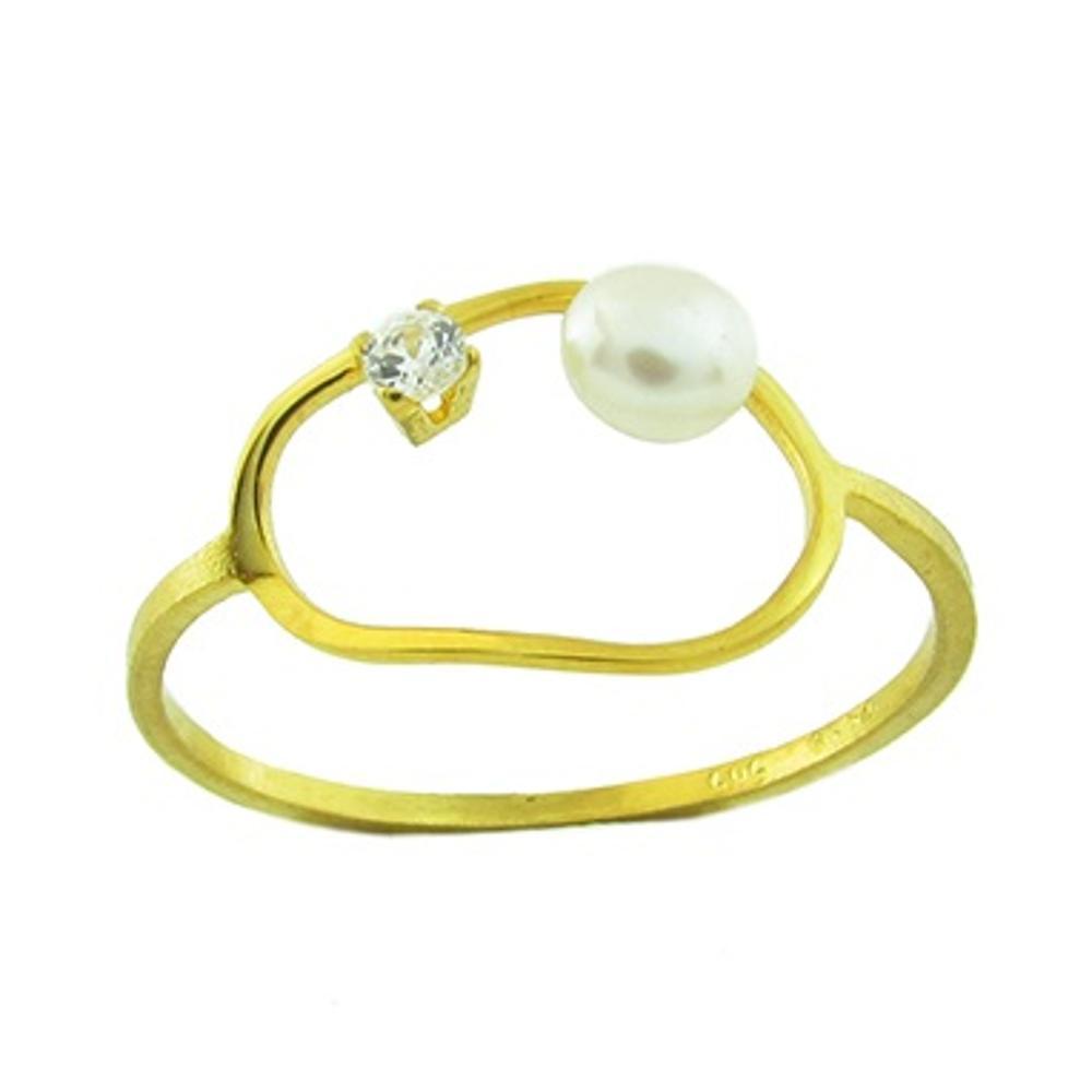 RING Handmade SENZIO Collection K9 Yellow Gold with Zircon and Pearl 03-841.K9